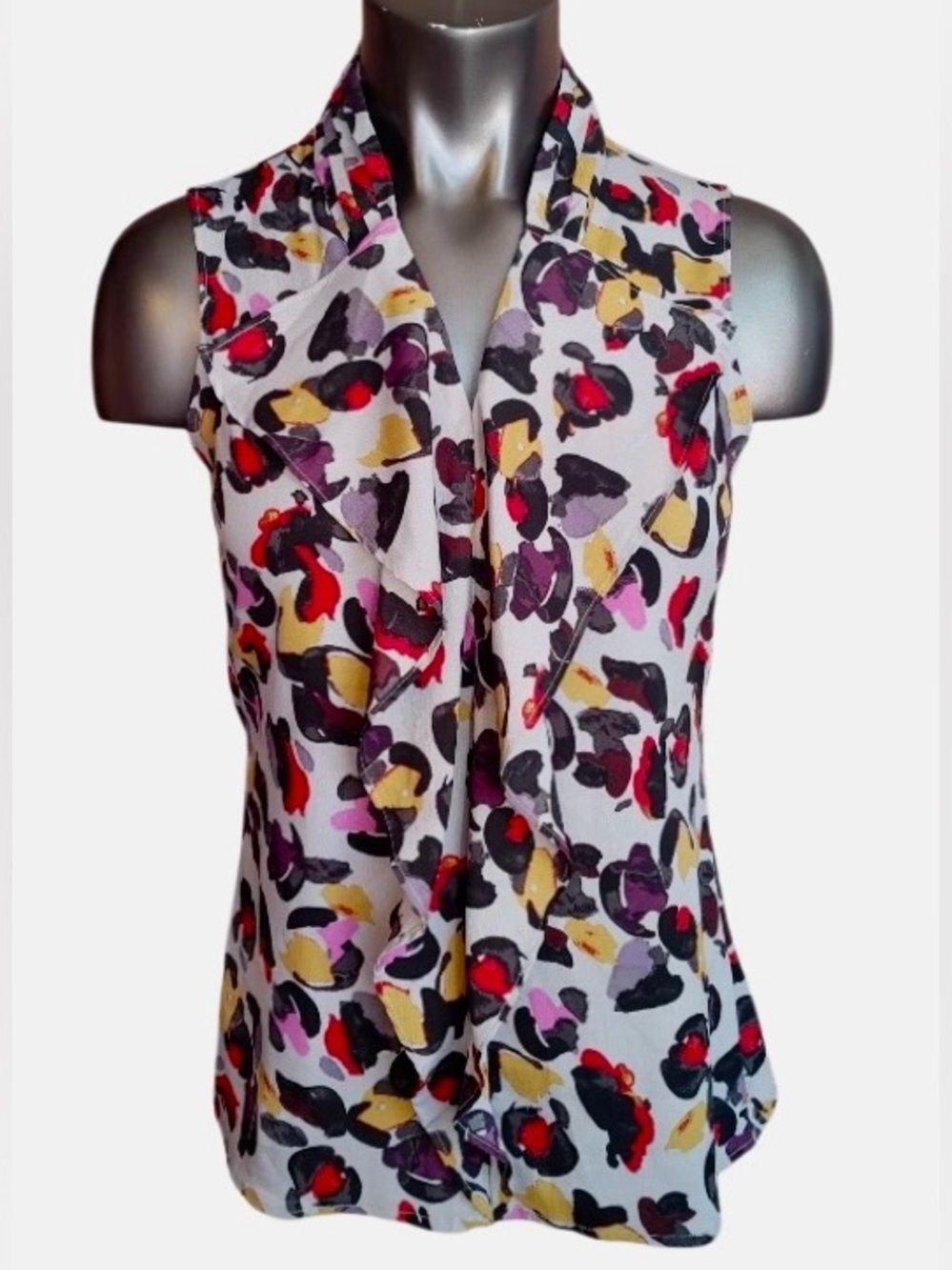 Banana Republic Abstract Print Sleeveless Ruffle Top in Black/Red Women’s S